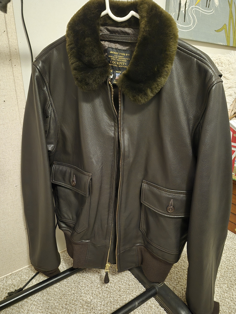 Dark Brown Leather Bomber Jacket with Fur Collar